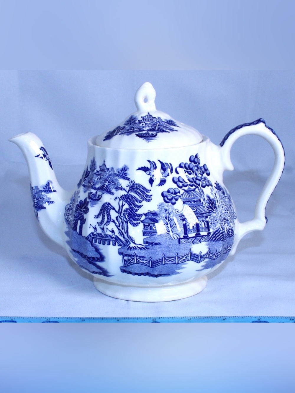 Vintage Sadler Cobalt “Blue Willow” Teapot Staffordshire, England + Matching Lid